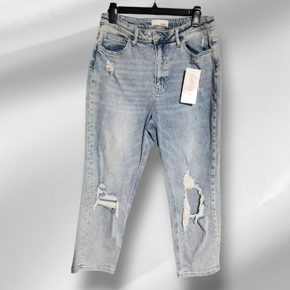 Blue Ankle Cropped Distressed Jeans